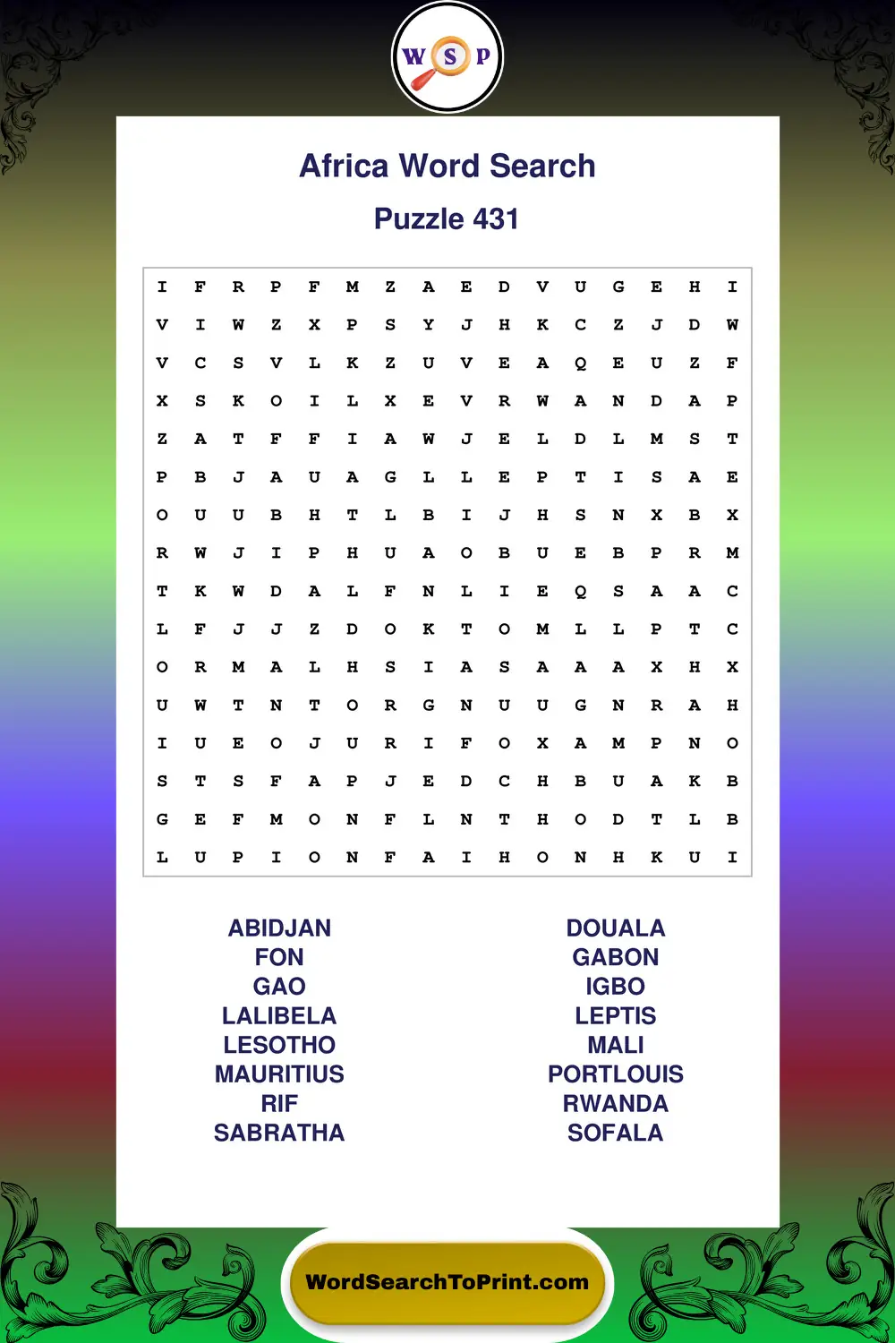 Africa Word Search Puzzle 431