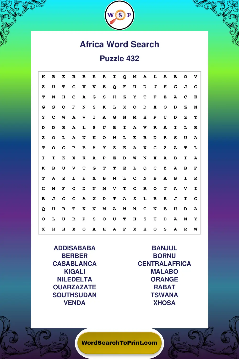 Africa Word Search Puzzle 432