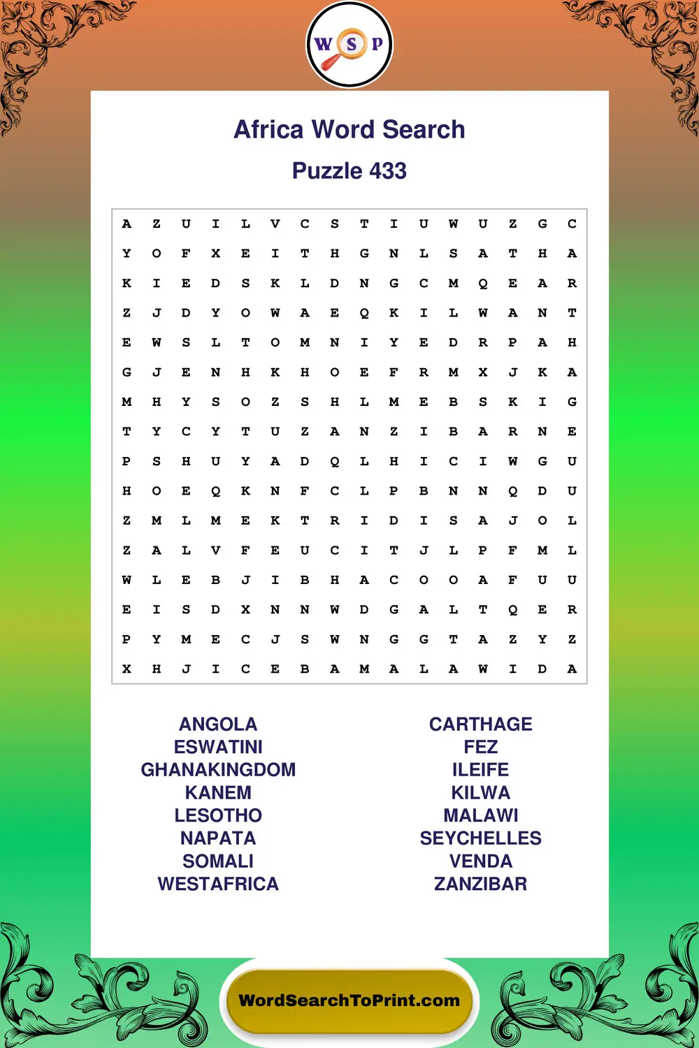 Africa Word Search Puzzle 433