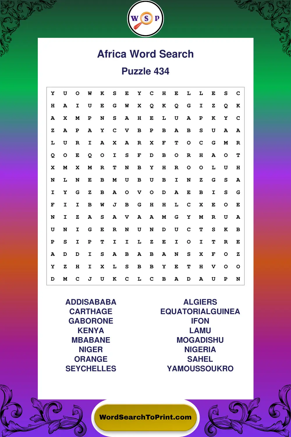 Africa Word Search Puzzle 434