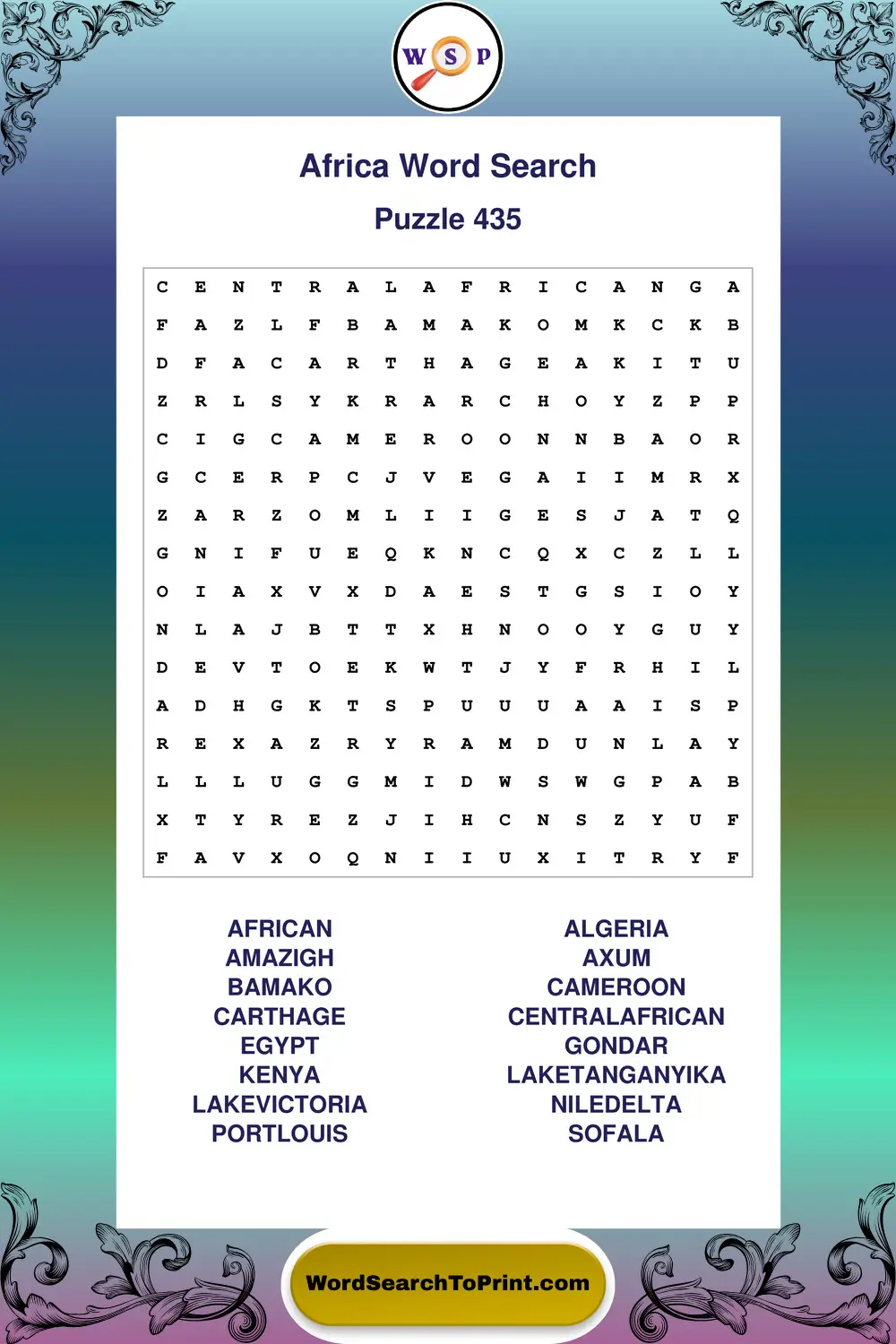 Africa Word Search Puzzle 435