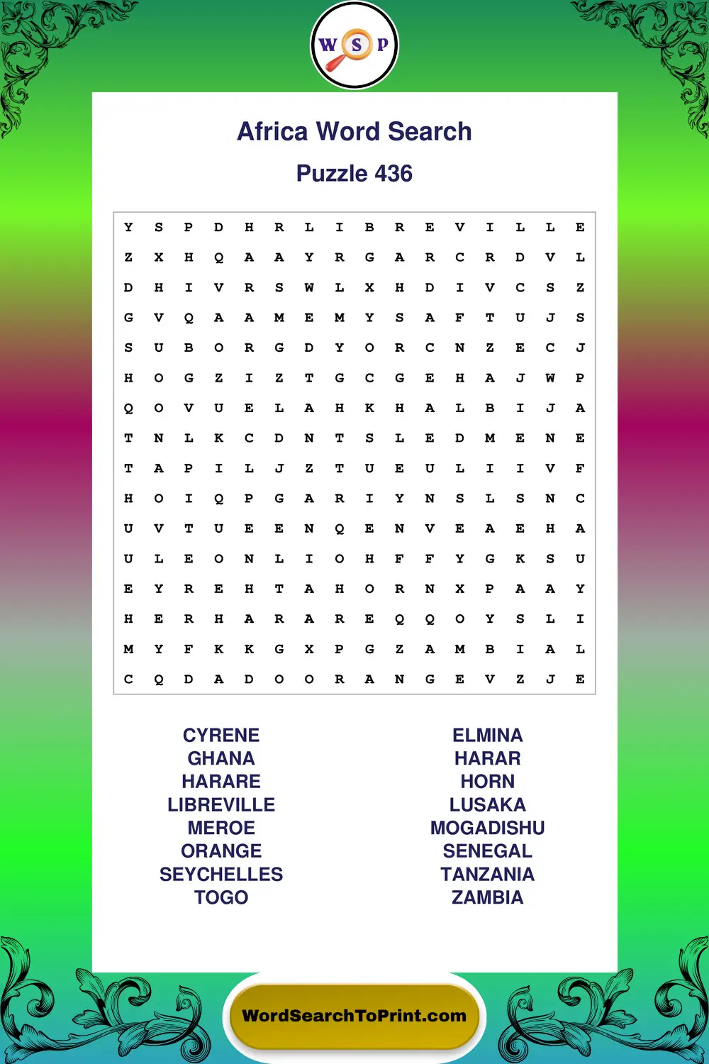 Africa Word Search Puzzle 436