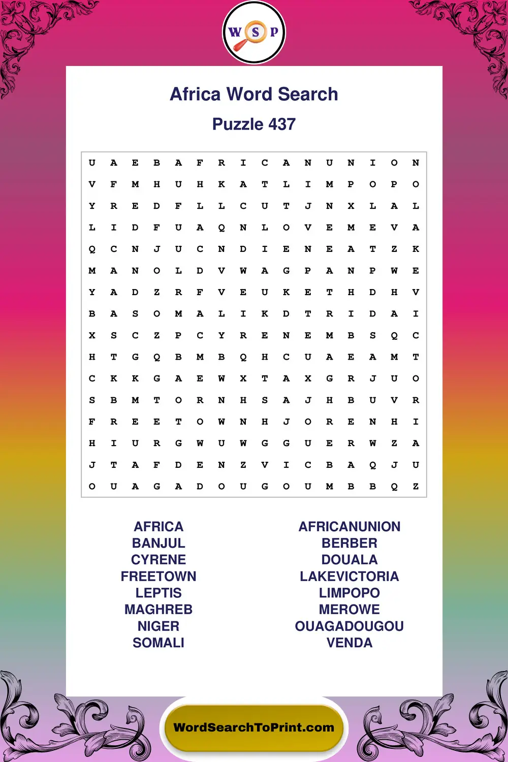Africa Word Search Puzzle 437