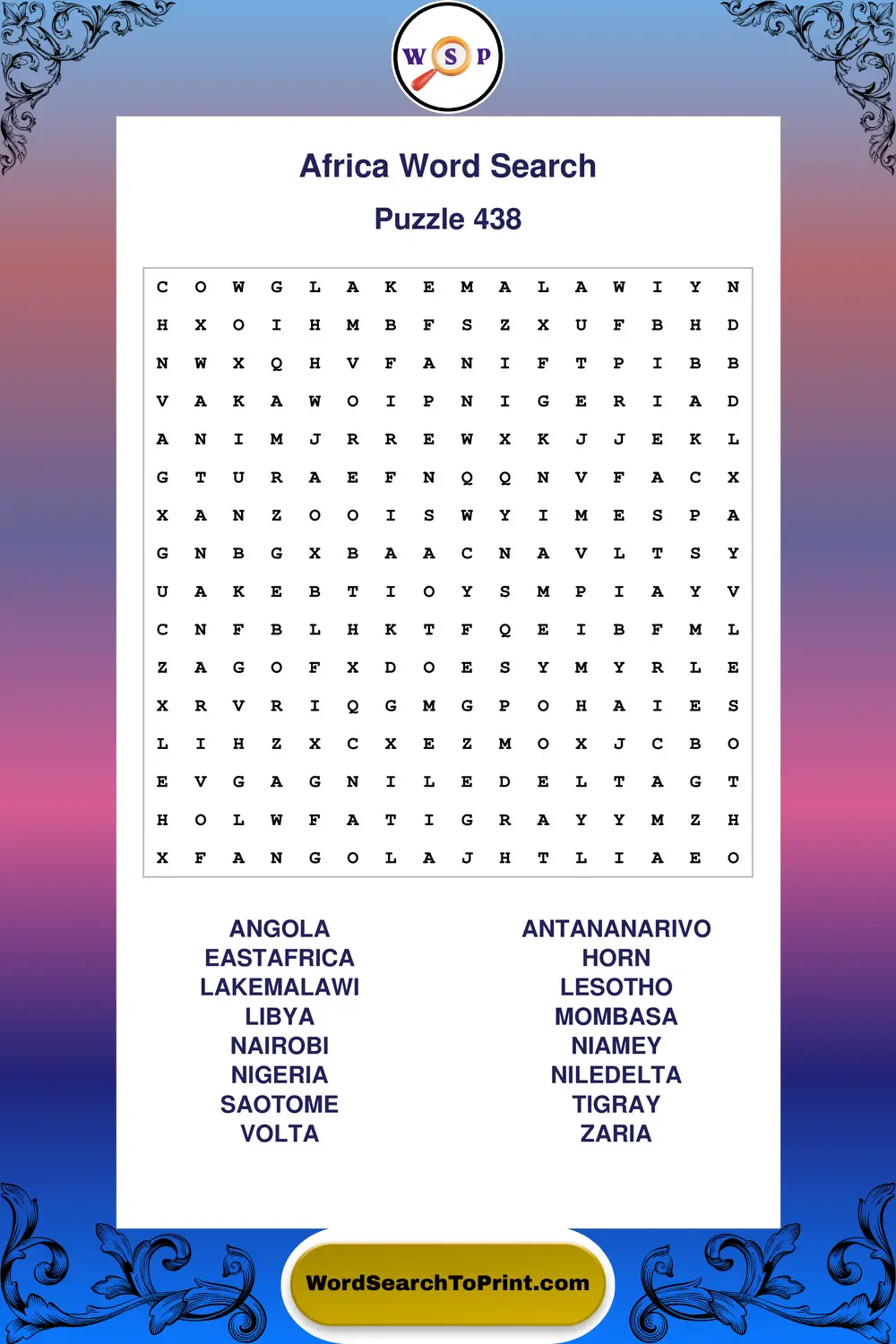Africa Word Search Puzzle 438