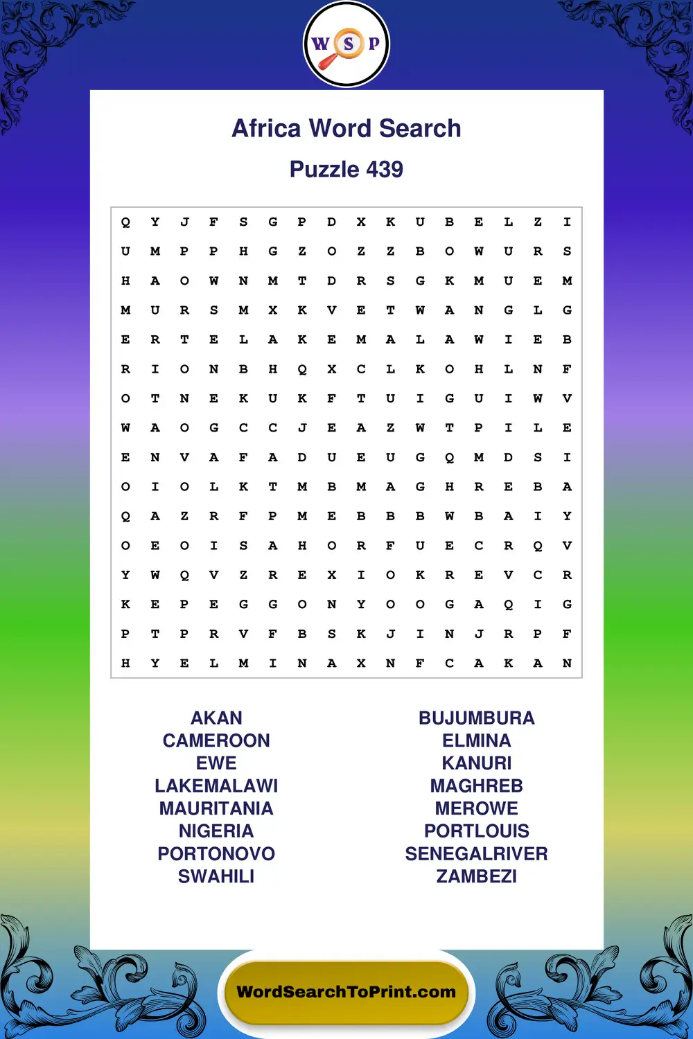 Africa Word Search Puzzle 439