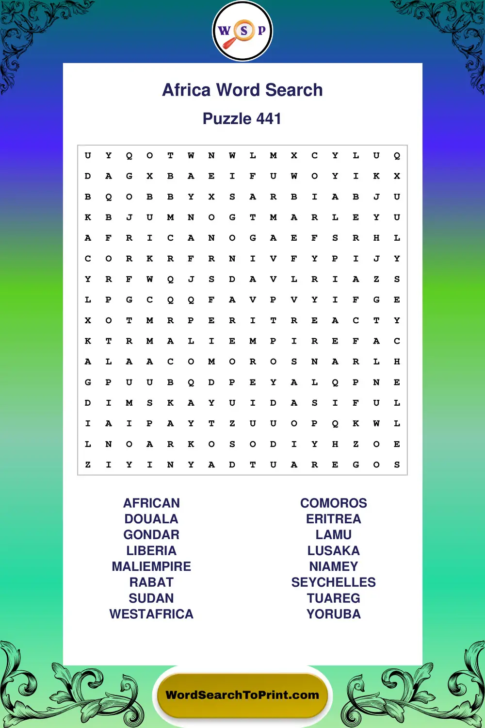Africa Word Search Puzzle 441