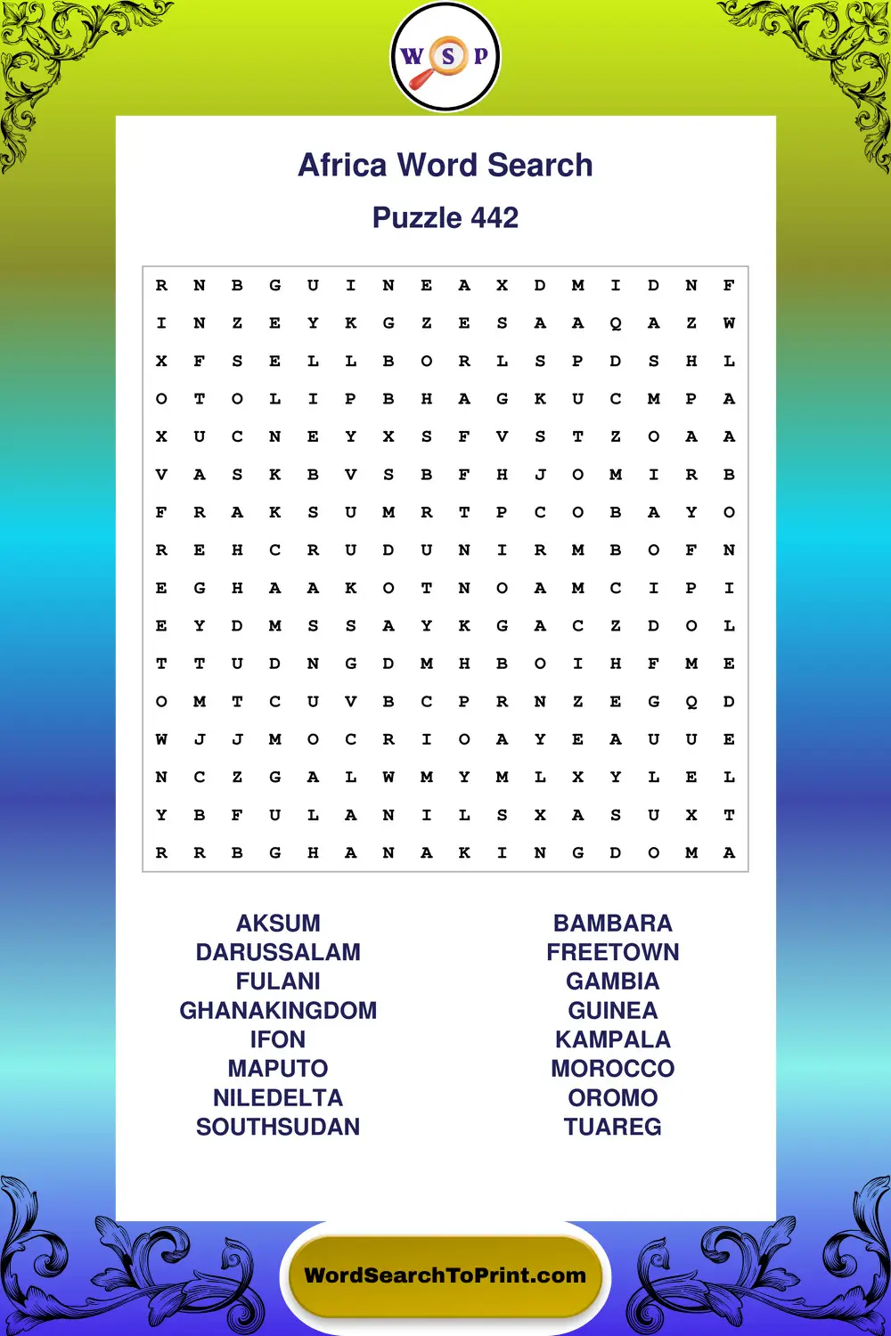 Africa Word Search Puzzle 442
