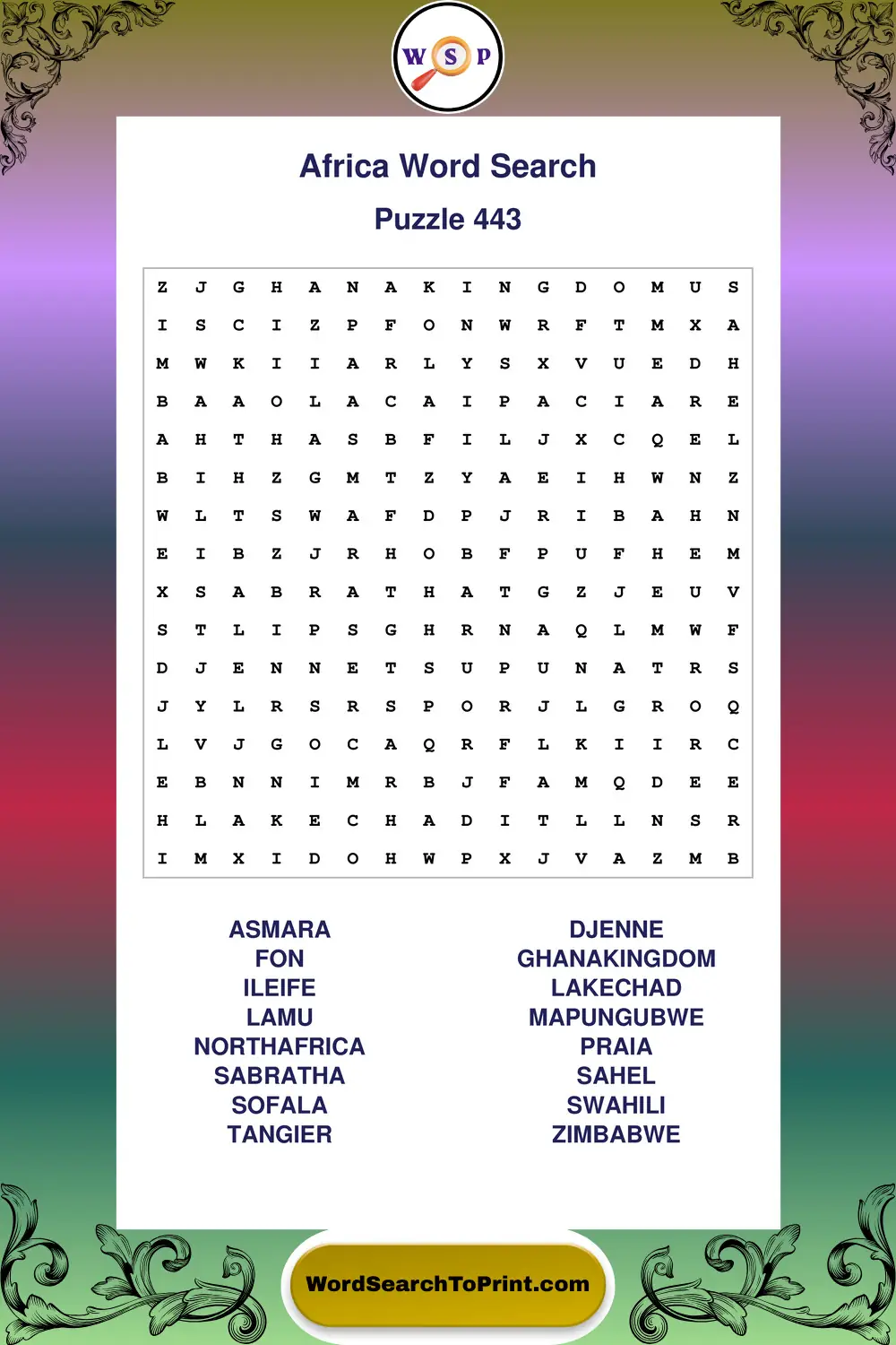 Africa Word Search Puzzle 443