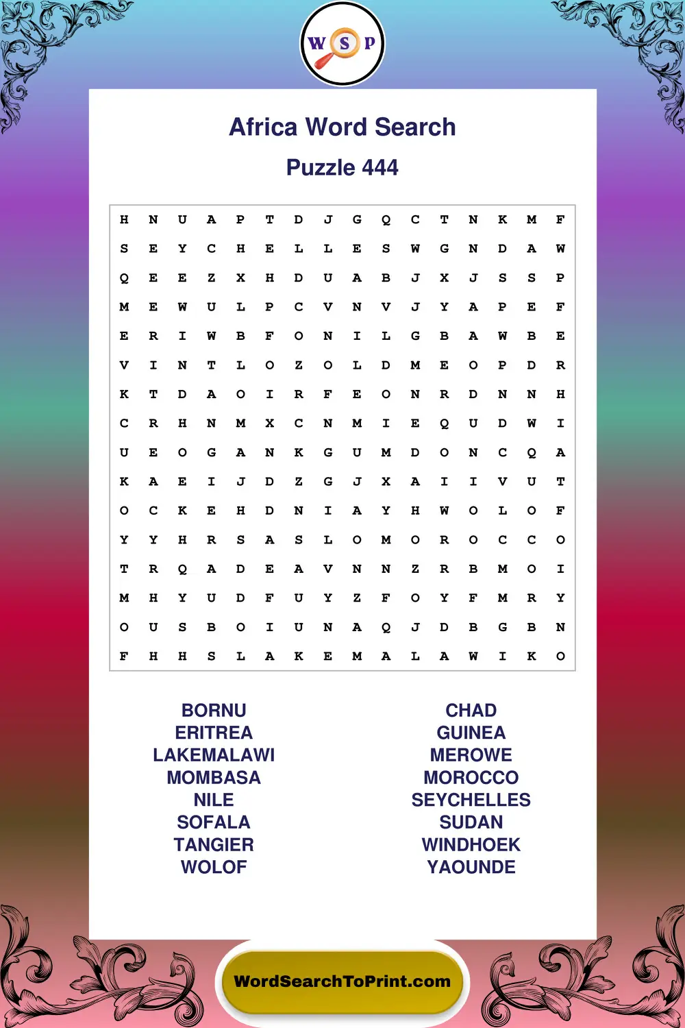 Africa Word Search Puzzle 444