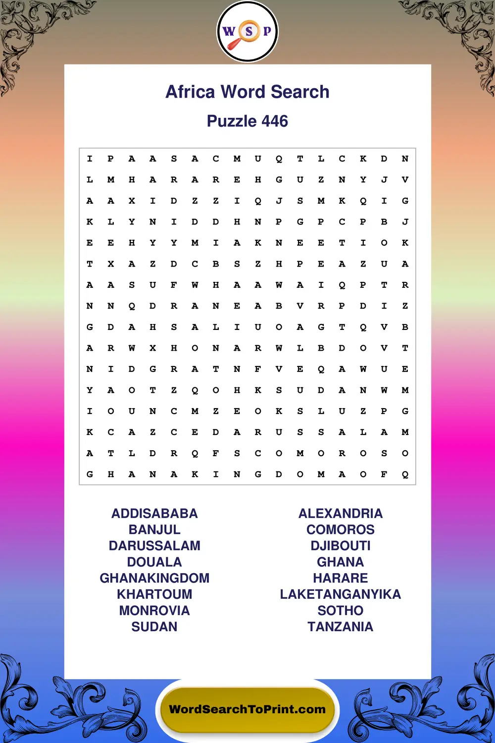 Africa Word Search Puzzle 446