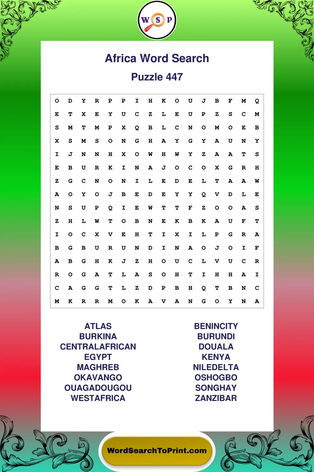 Africa Word Search Puzzle 447