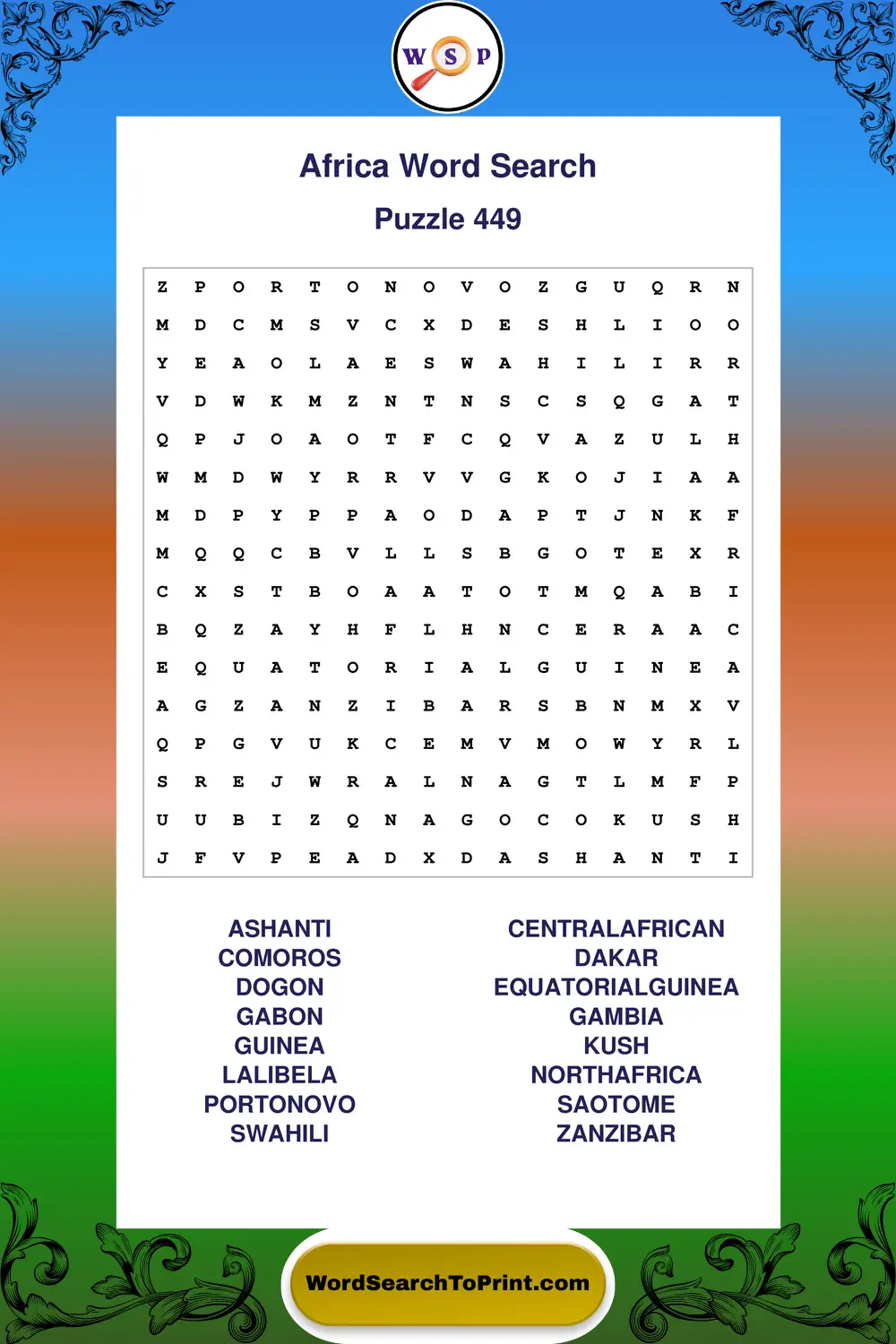 Africa Word Search Puzzle 449