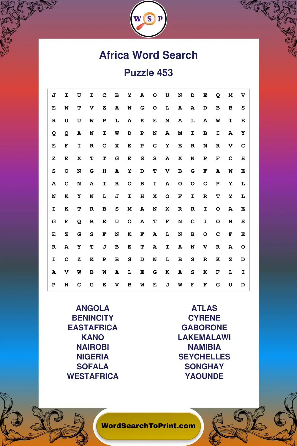 Africa Word Search Puzzle 453