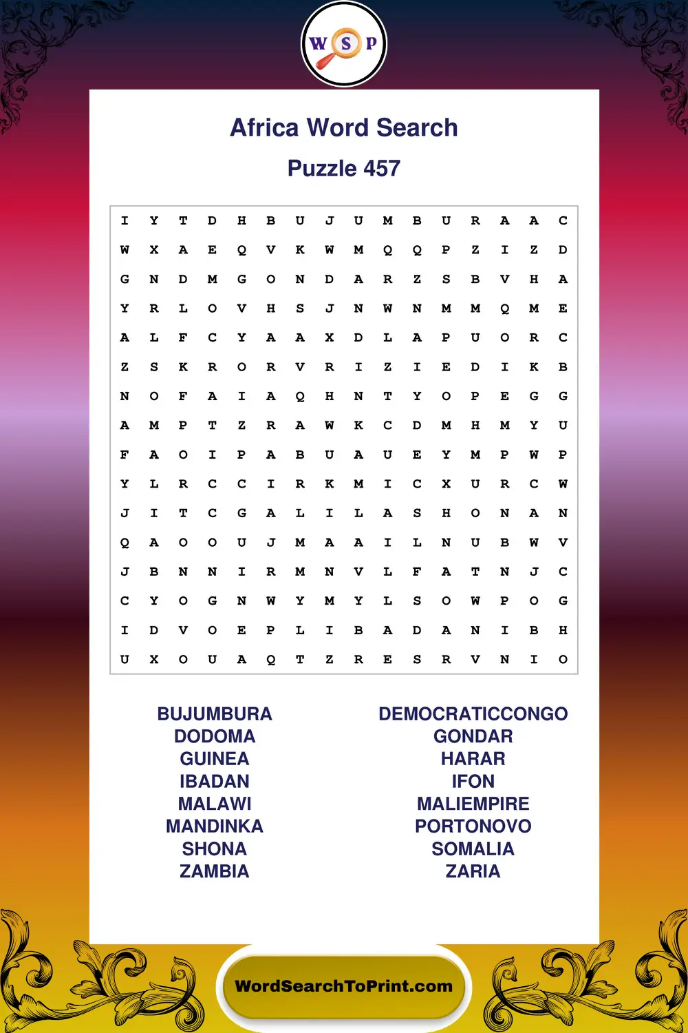 Africa Word Search Puzzle 457
