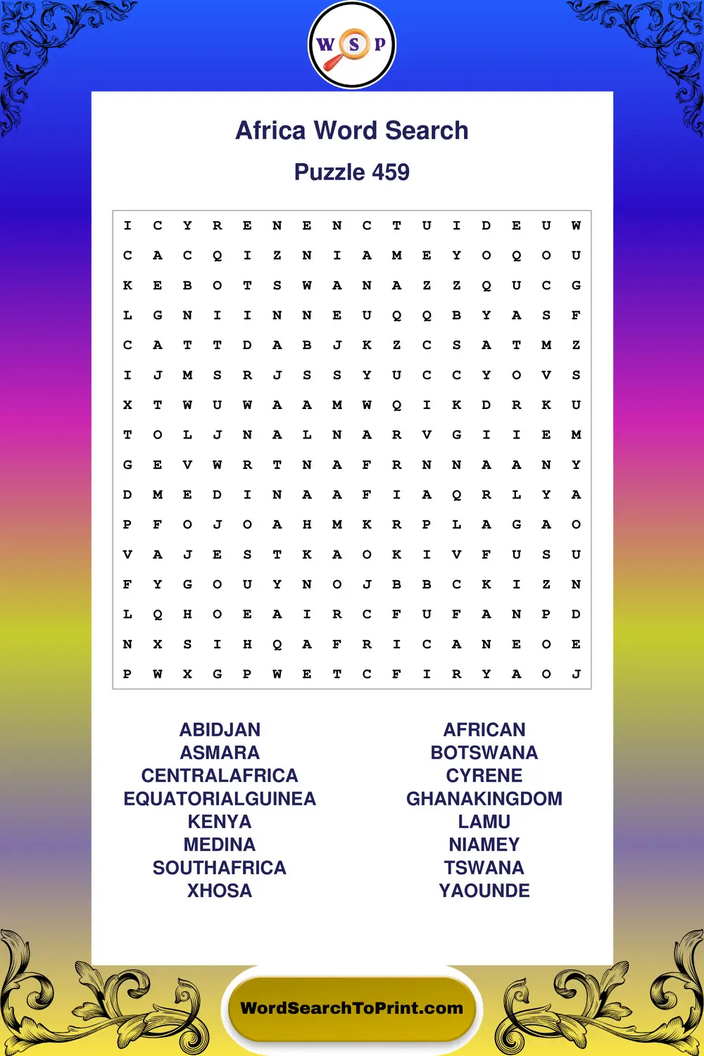 Africa Word Search Puzzle 459