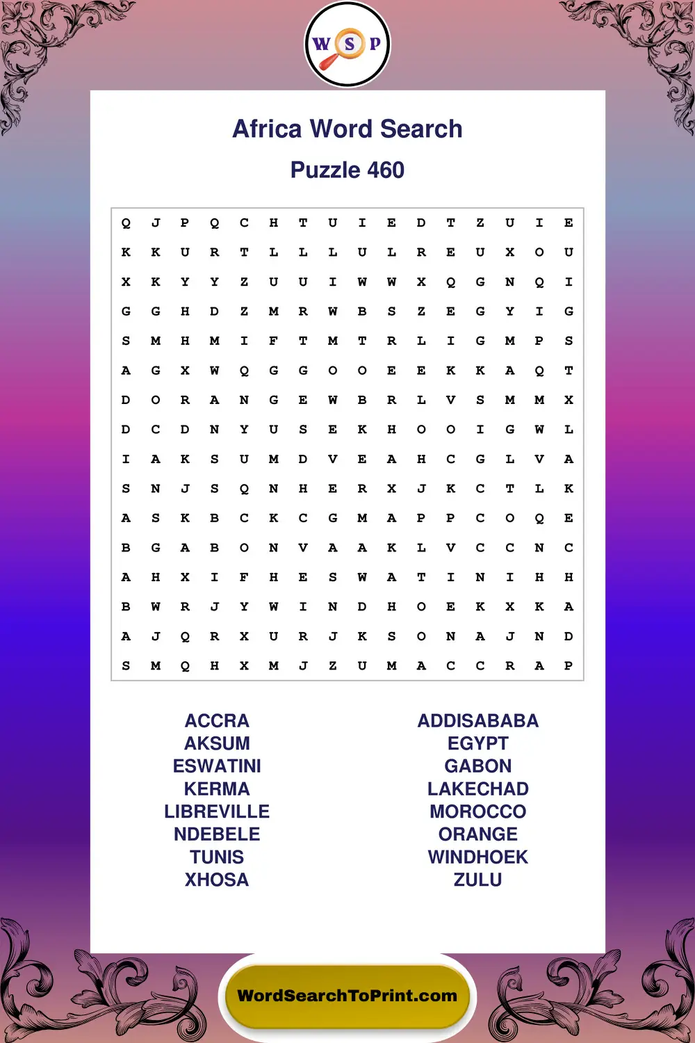 Africa Word Search Puzzle 460