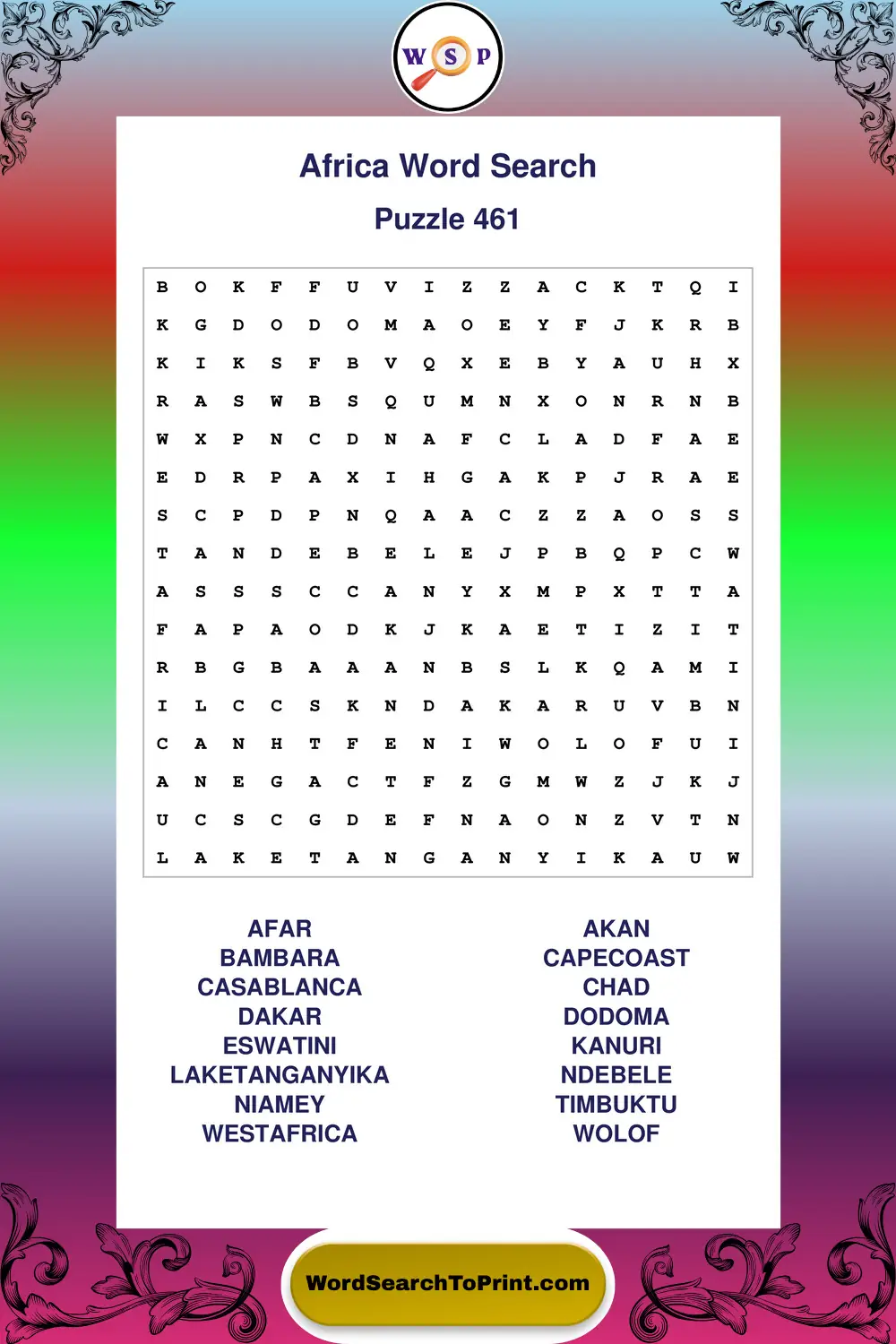 Africa Word Search Puzzle 461