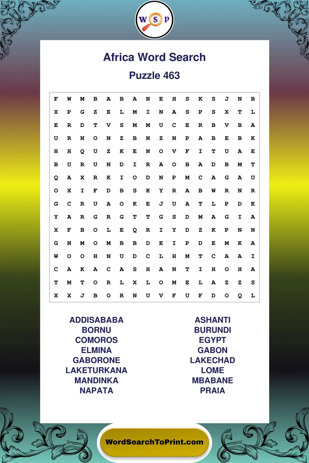 Africa Word Search Puzzle 463