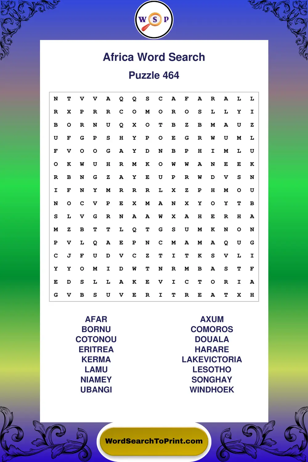Africa Word Search Puzzle 464