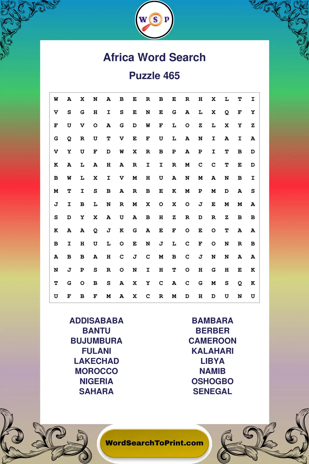 Africa Word Search Puzzle 465