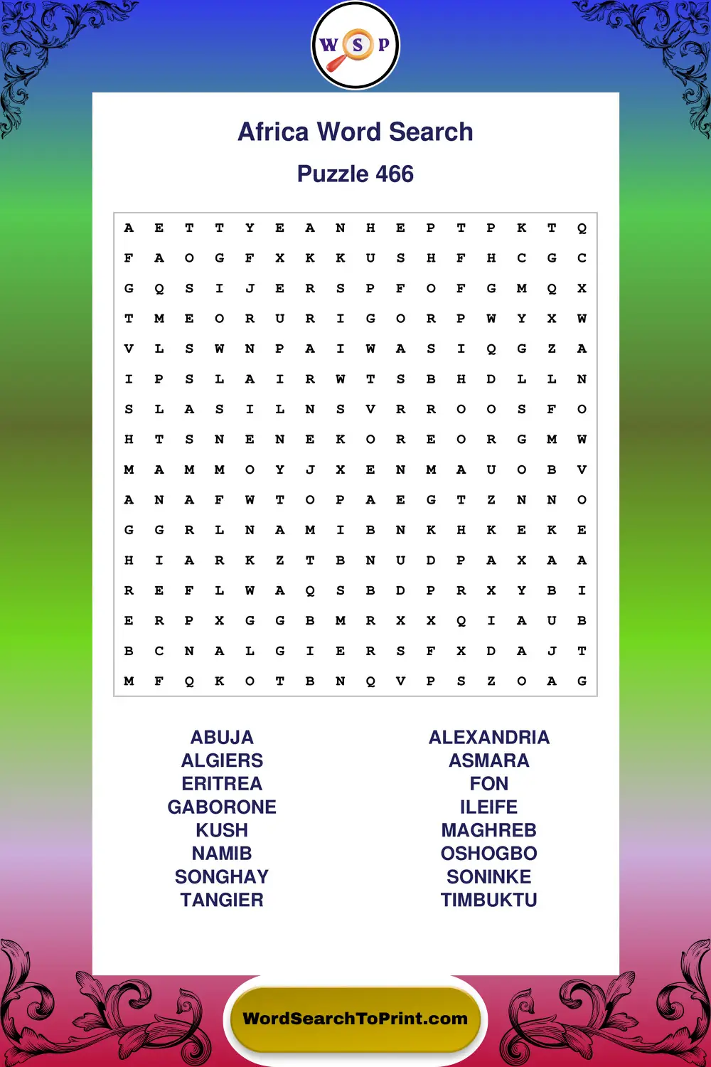 Africa Word Search Puzzle 466