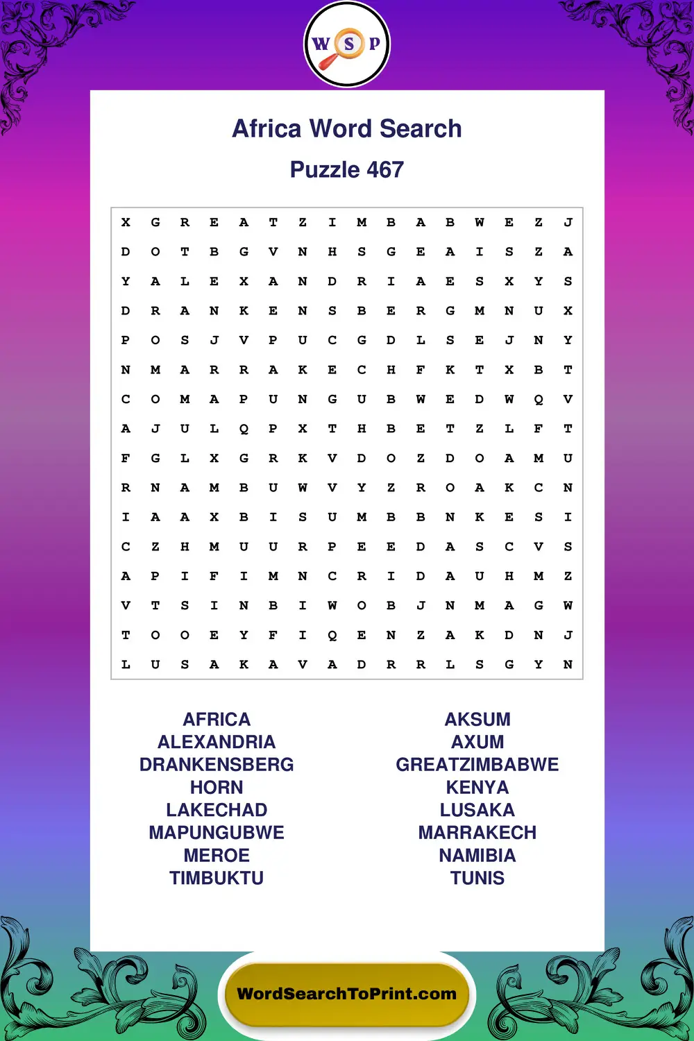 Africa Word Search Puzzle 467