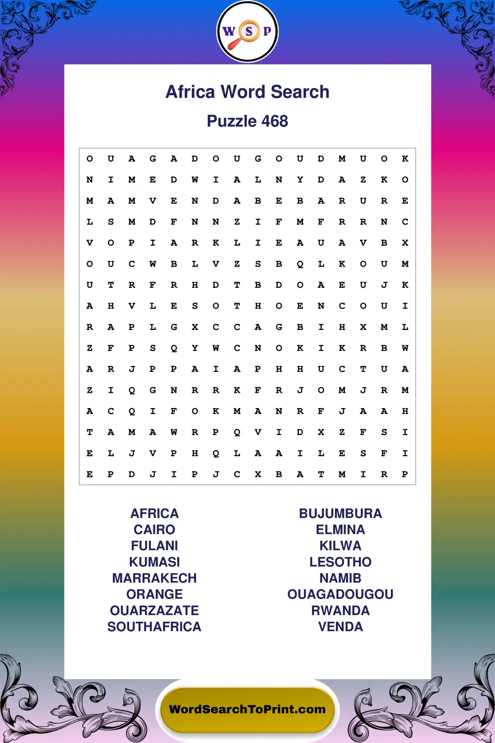 Africa Word Search Puzzle 468