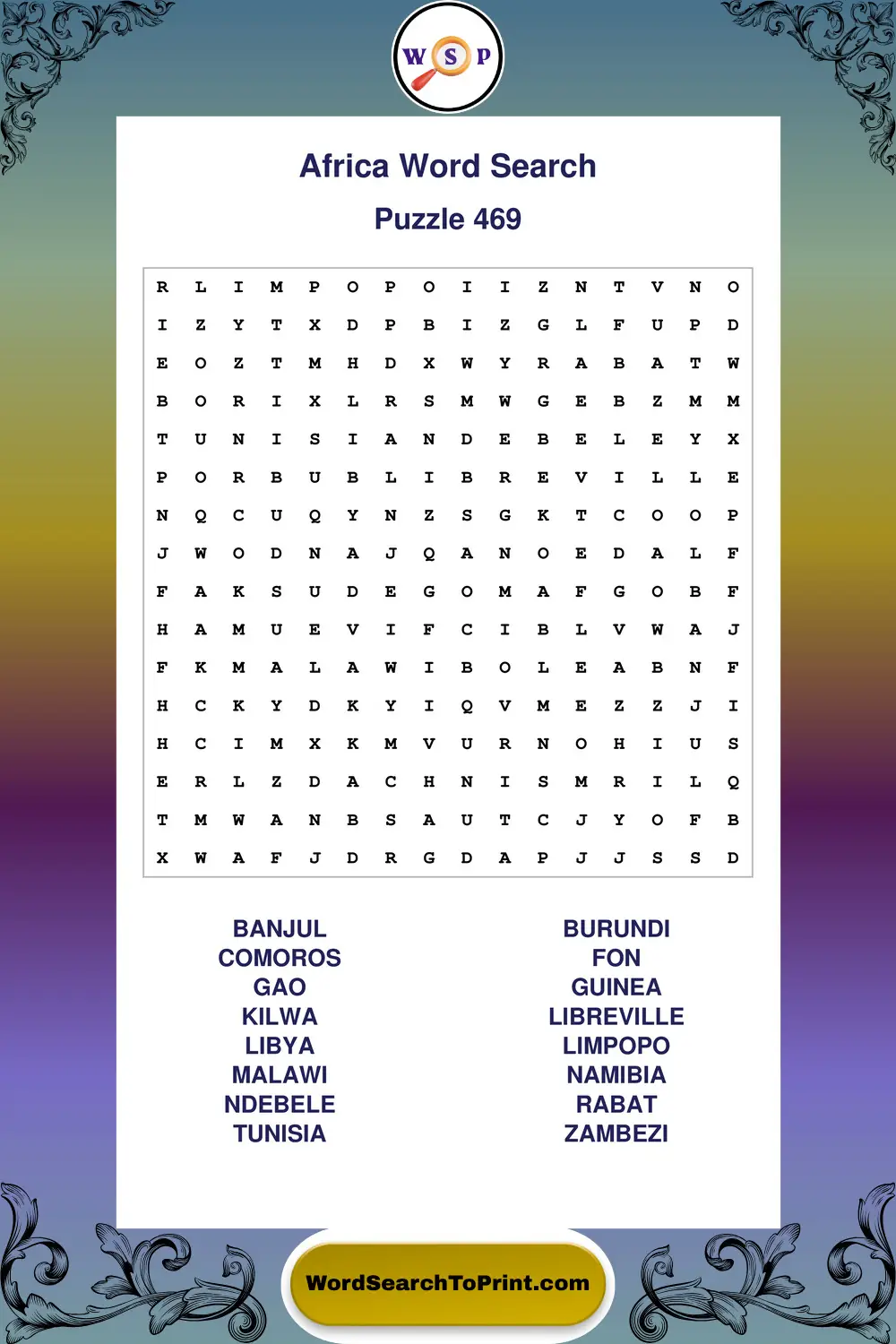 Africa Word Search Puzzle 469