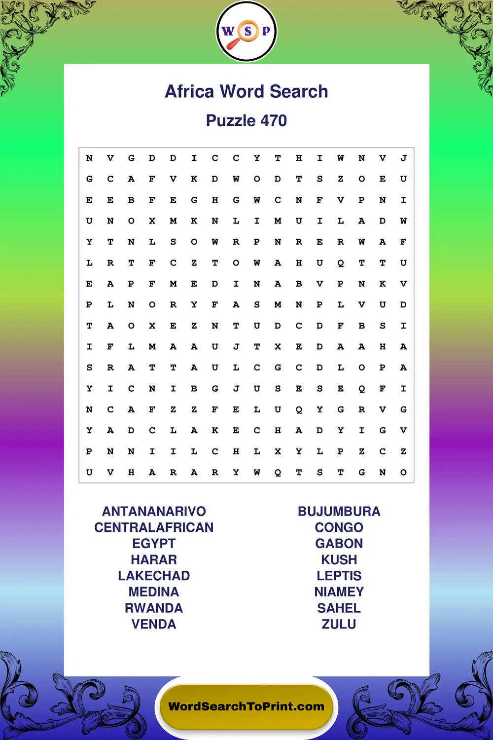 Africa Word Search Puzzle 470