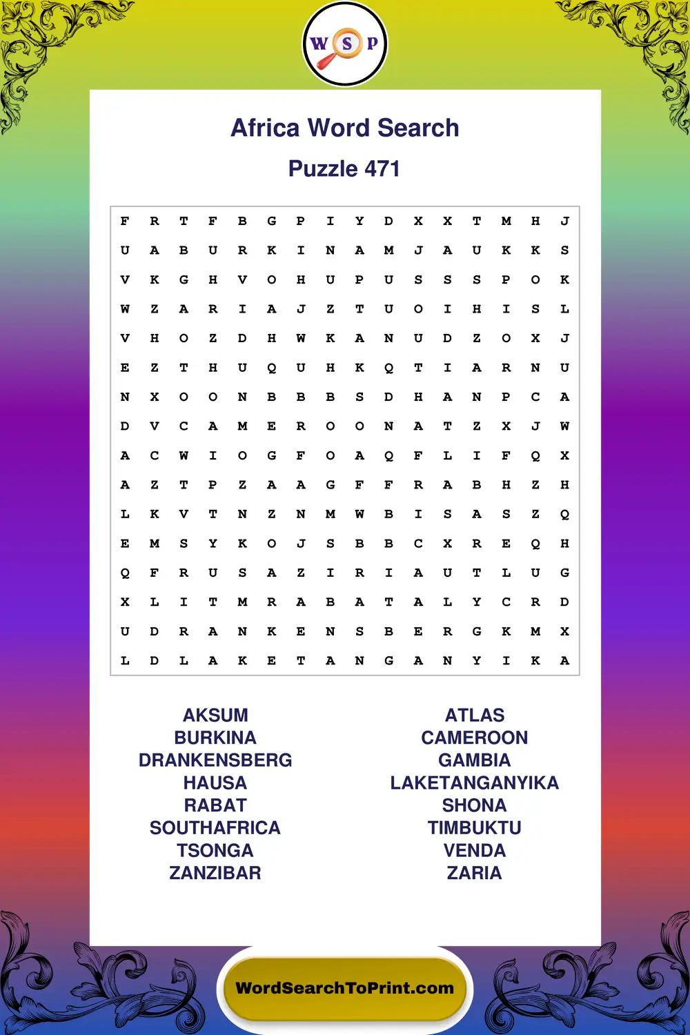 Africa Word Search Puzzle 471