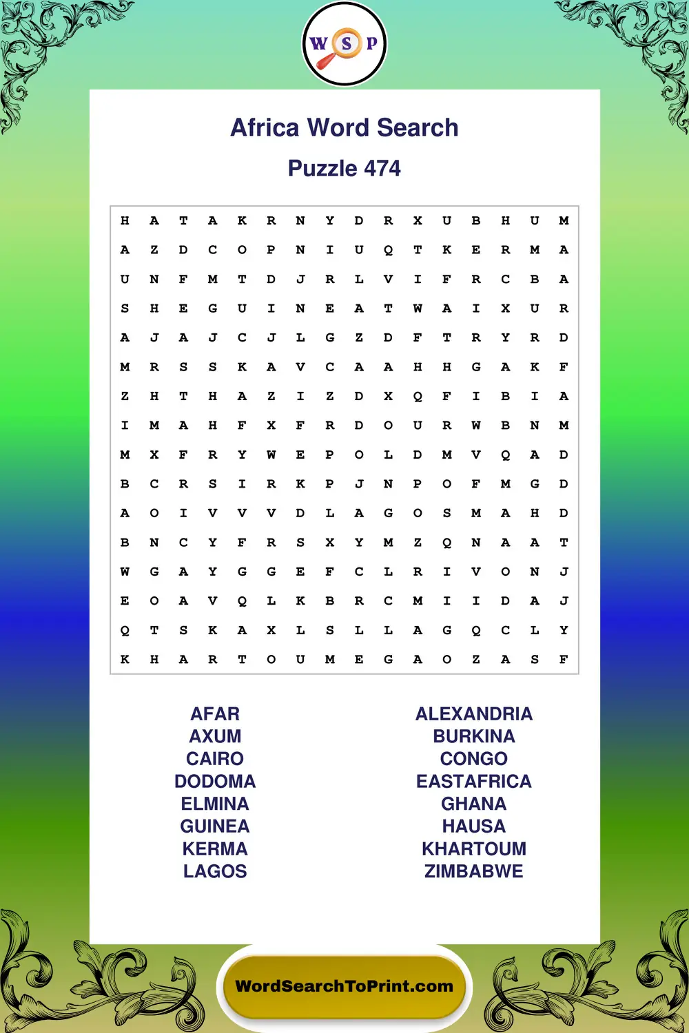 Africa Word Search Puzzle 474
