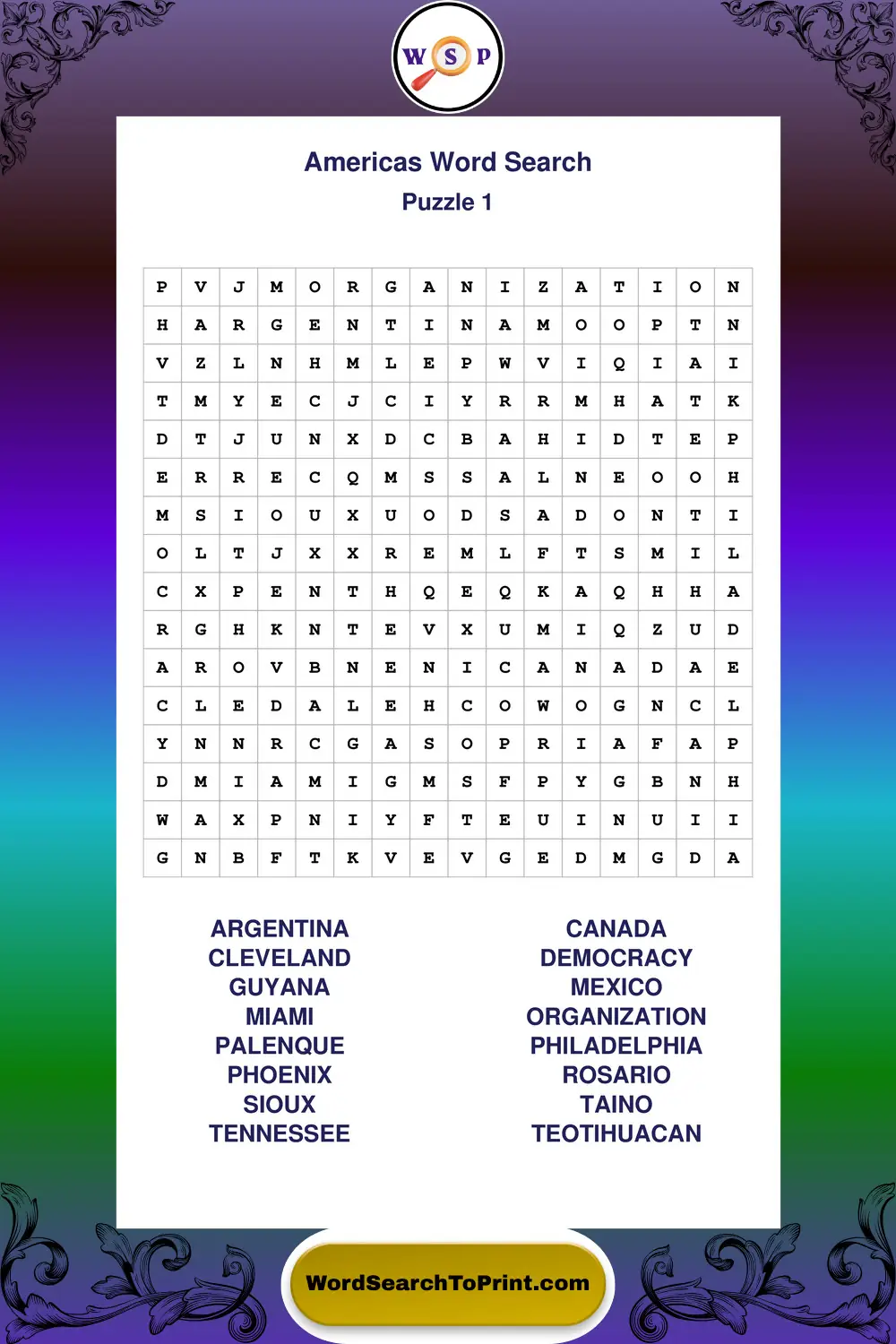 Americas Word Search Puzzle 1