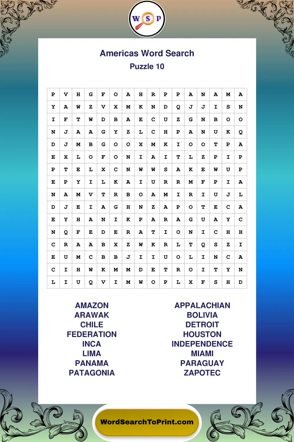 Americas Word Search Puzzle 10