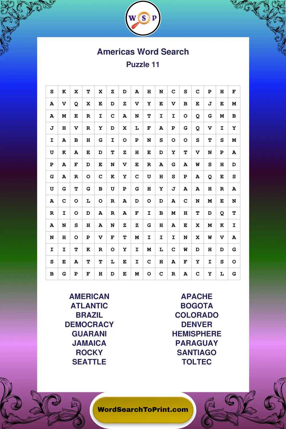 Americas Word Search Puzzle 11