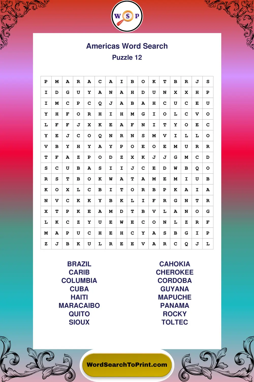 Americas Word Search Puzzle 12