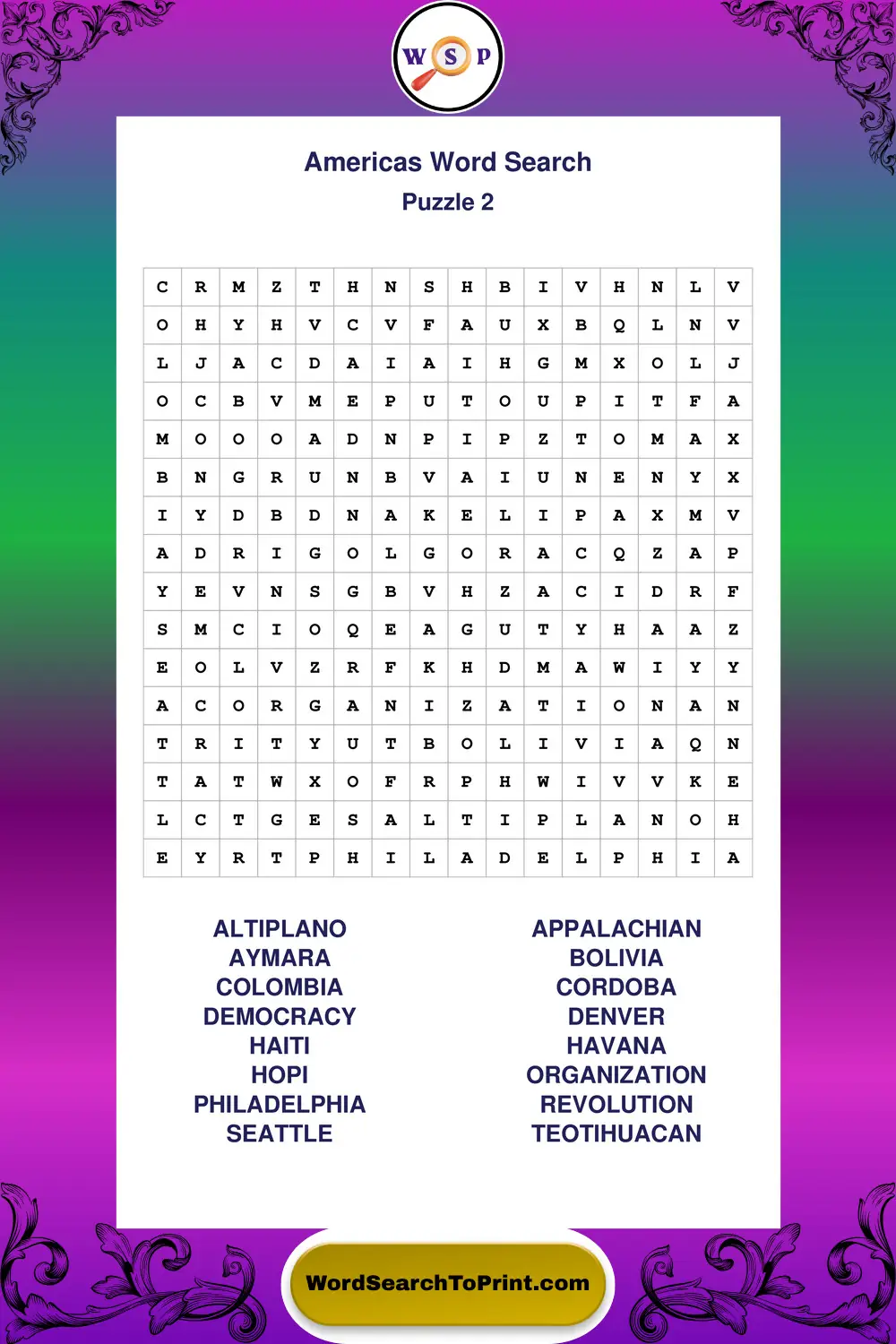 Americas Word Search Puzzle 2
