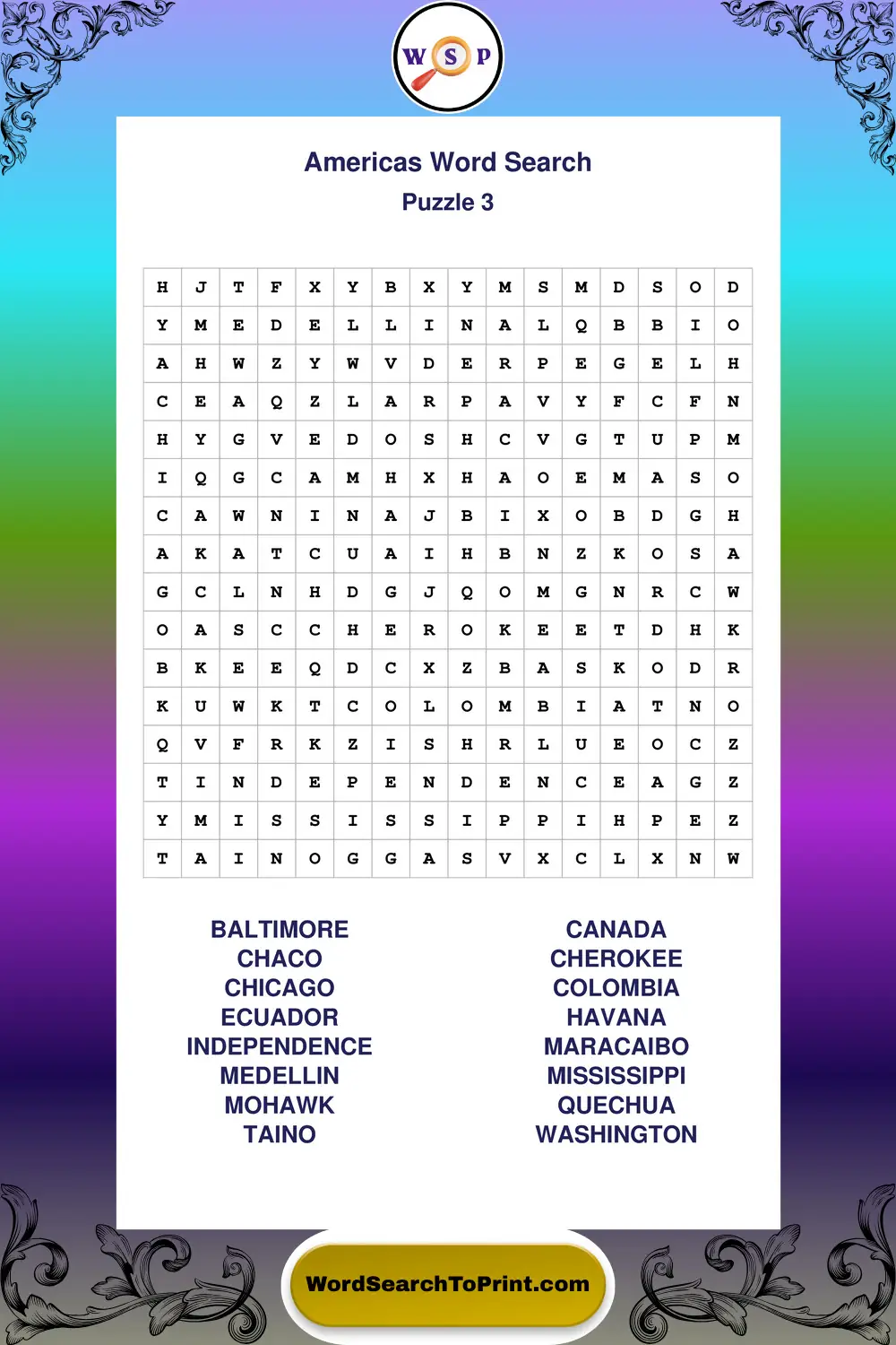 Americas Word Search Puzzle 3