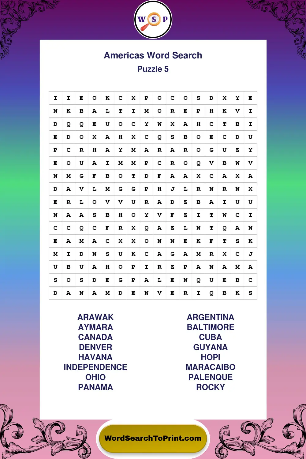 Americas Word Search Puzzle 5