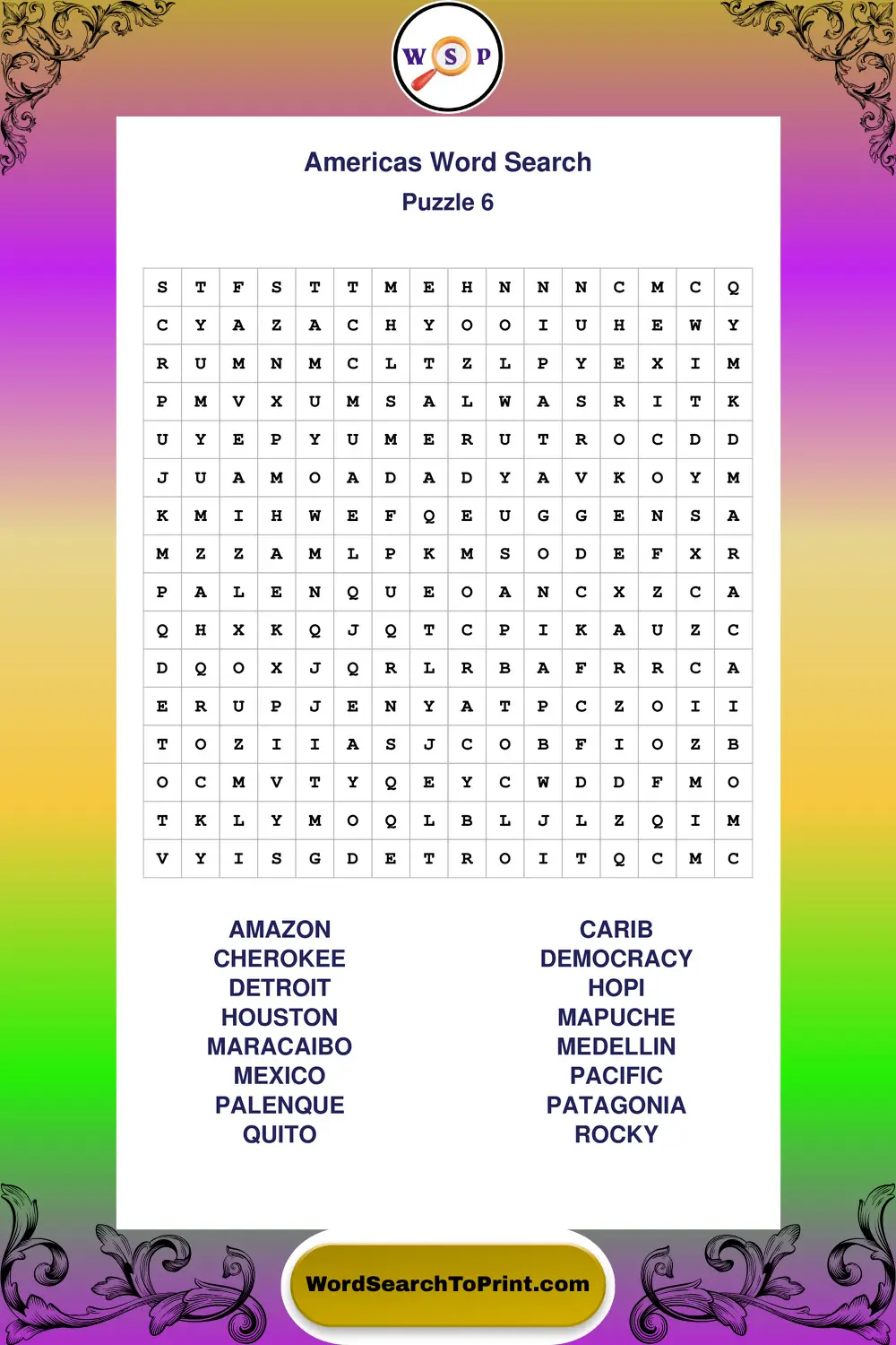 Americas Word Search Puzzle 6