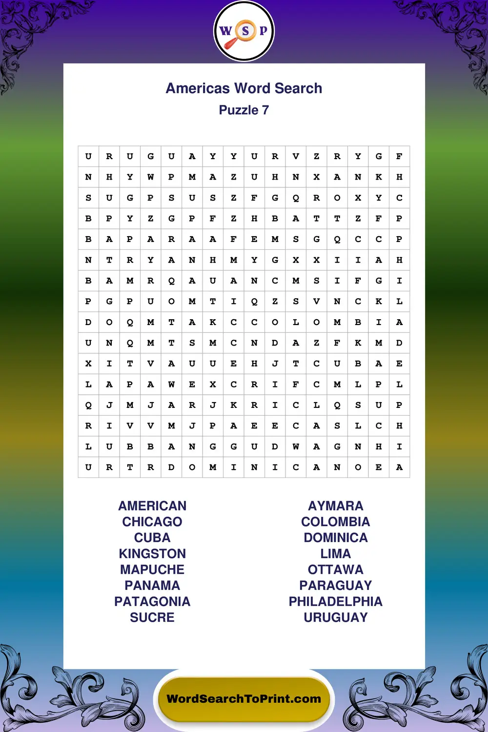 Americas Word Search Puzzle 7