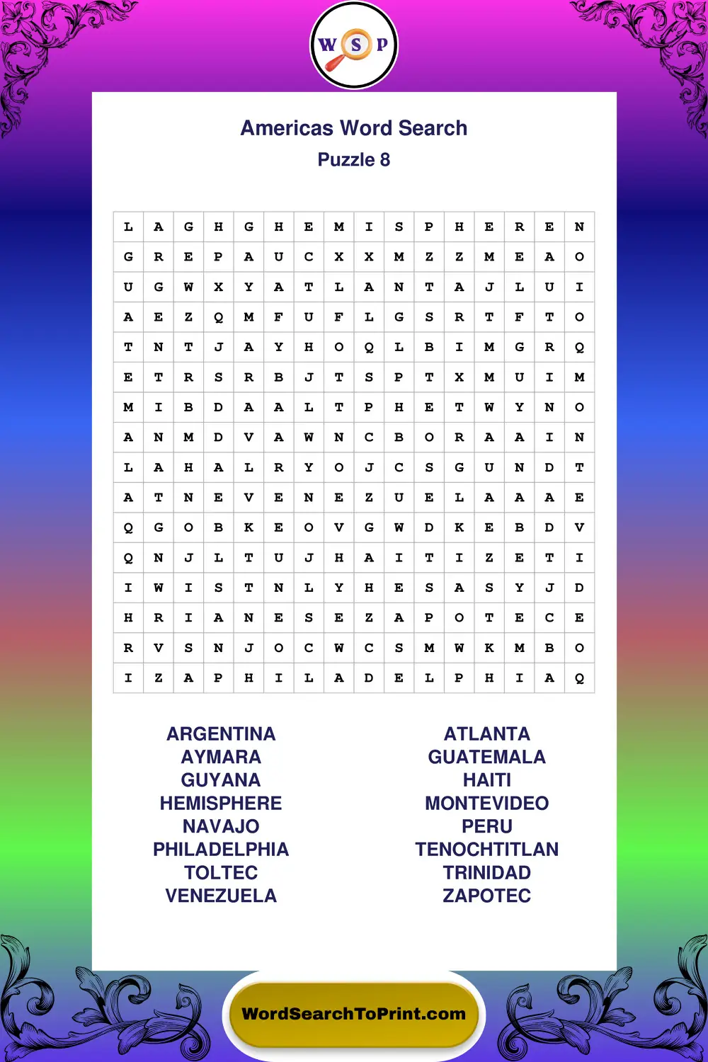 Americas Word Search Puzzle 8