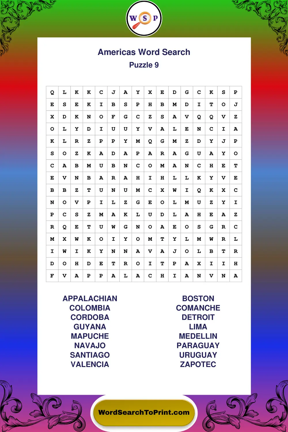 Americas Word Search Puzzle 9