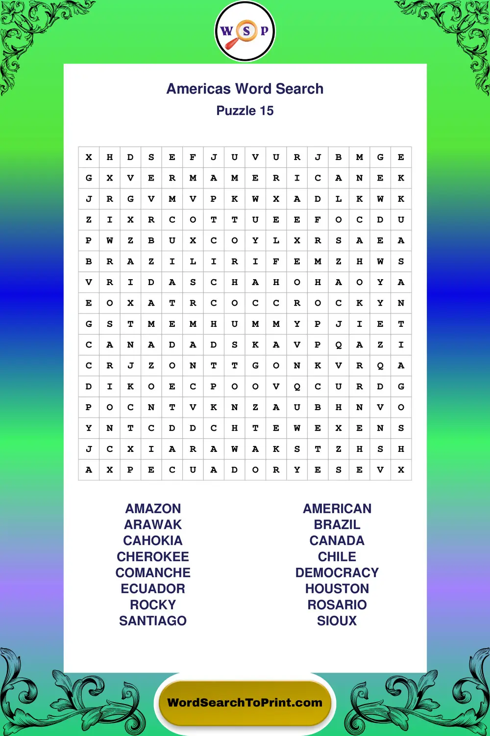 Americas Word Search Puzzle 15