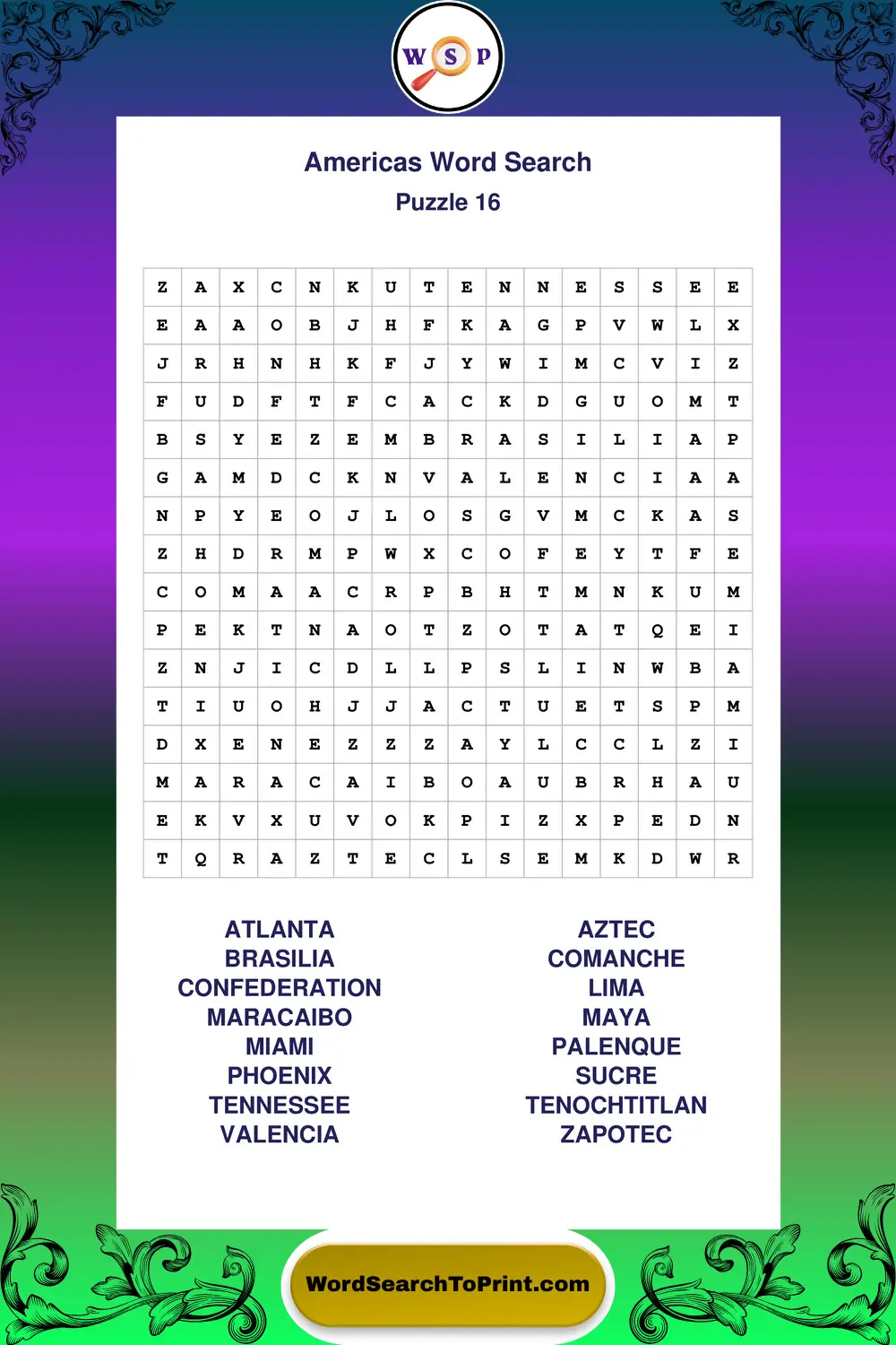 Americas Word Search Puzzle 16
