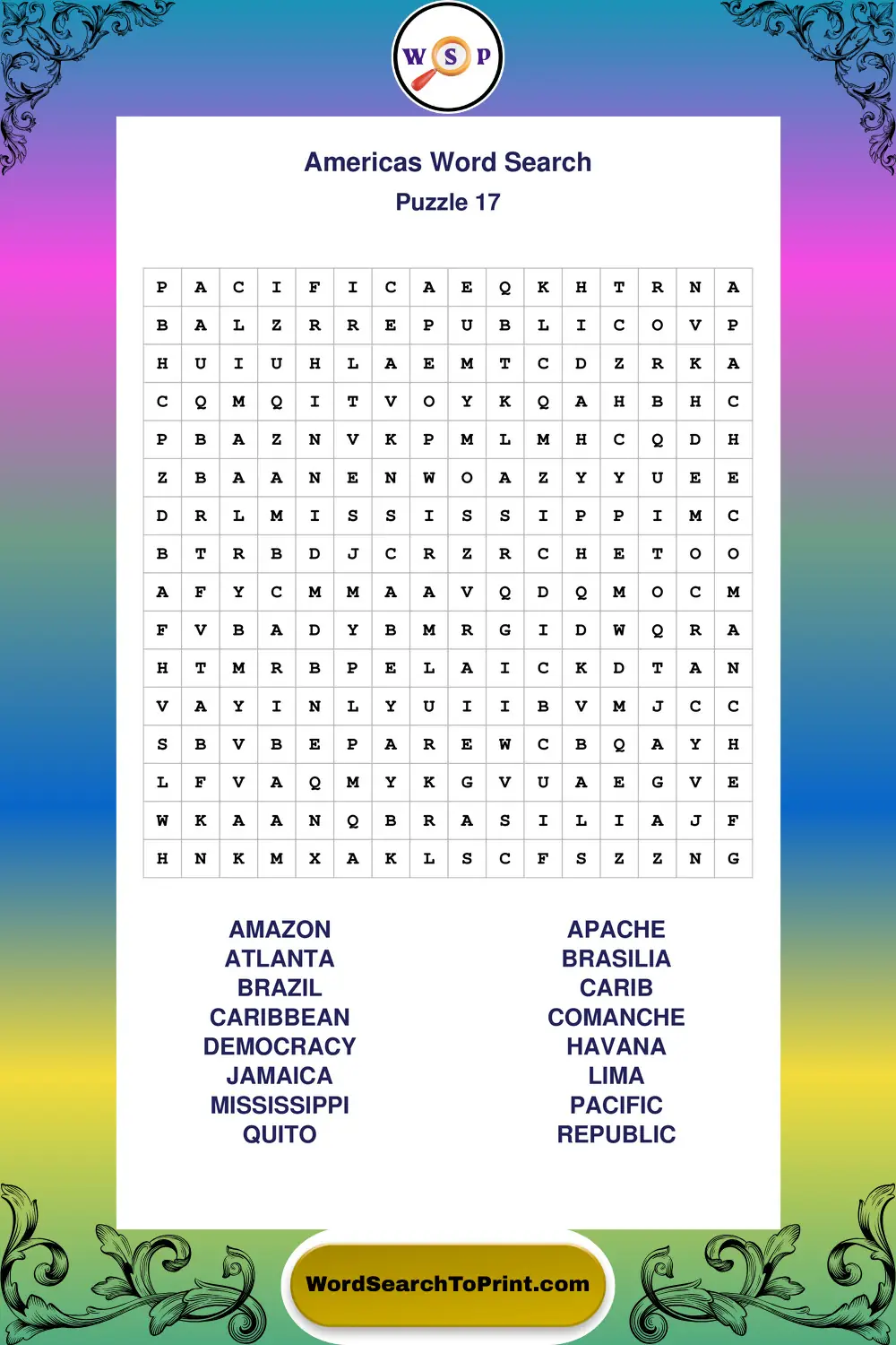 Americas Word Search Puzzle 17