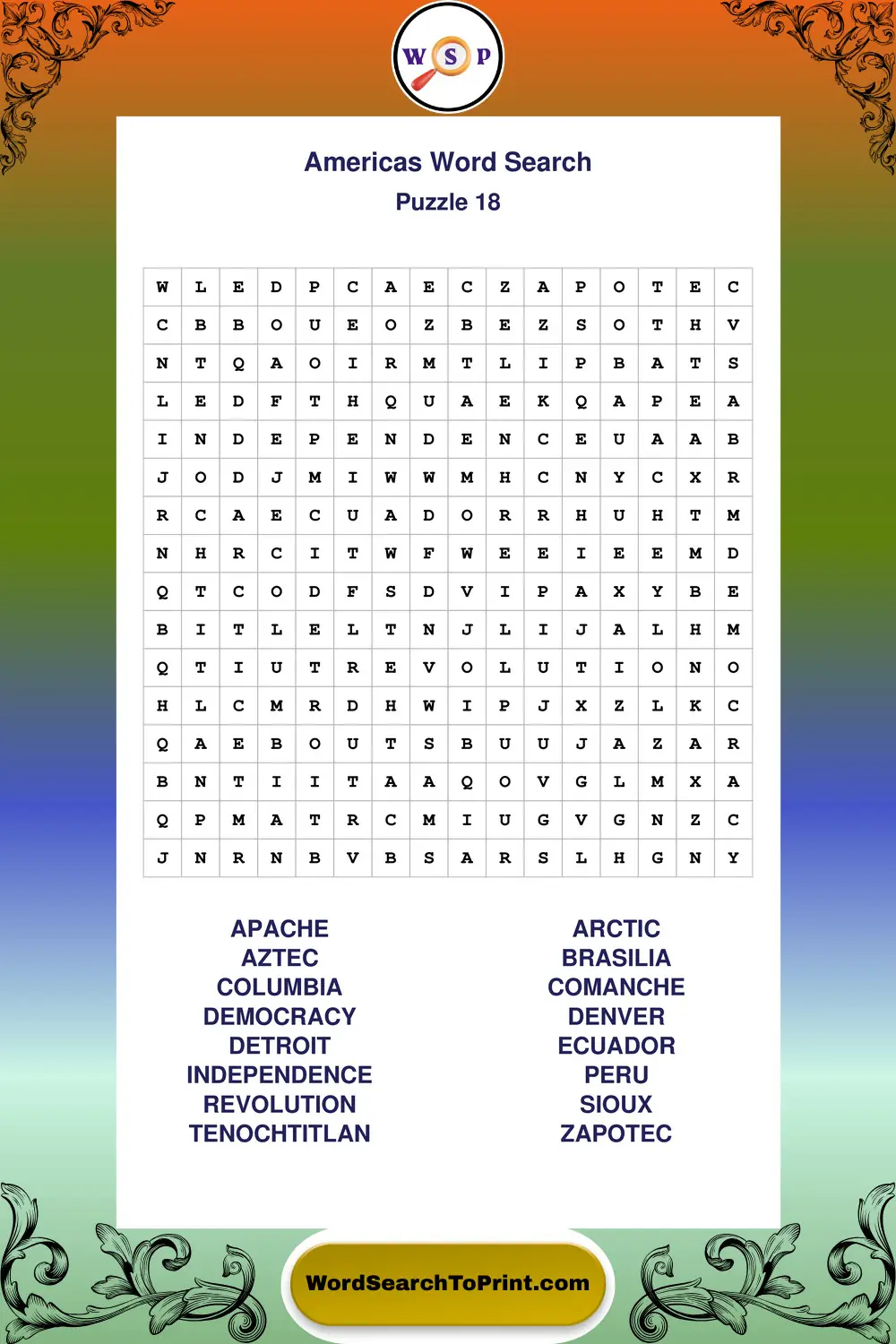 Americas Word Search Puzzle 18