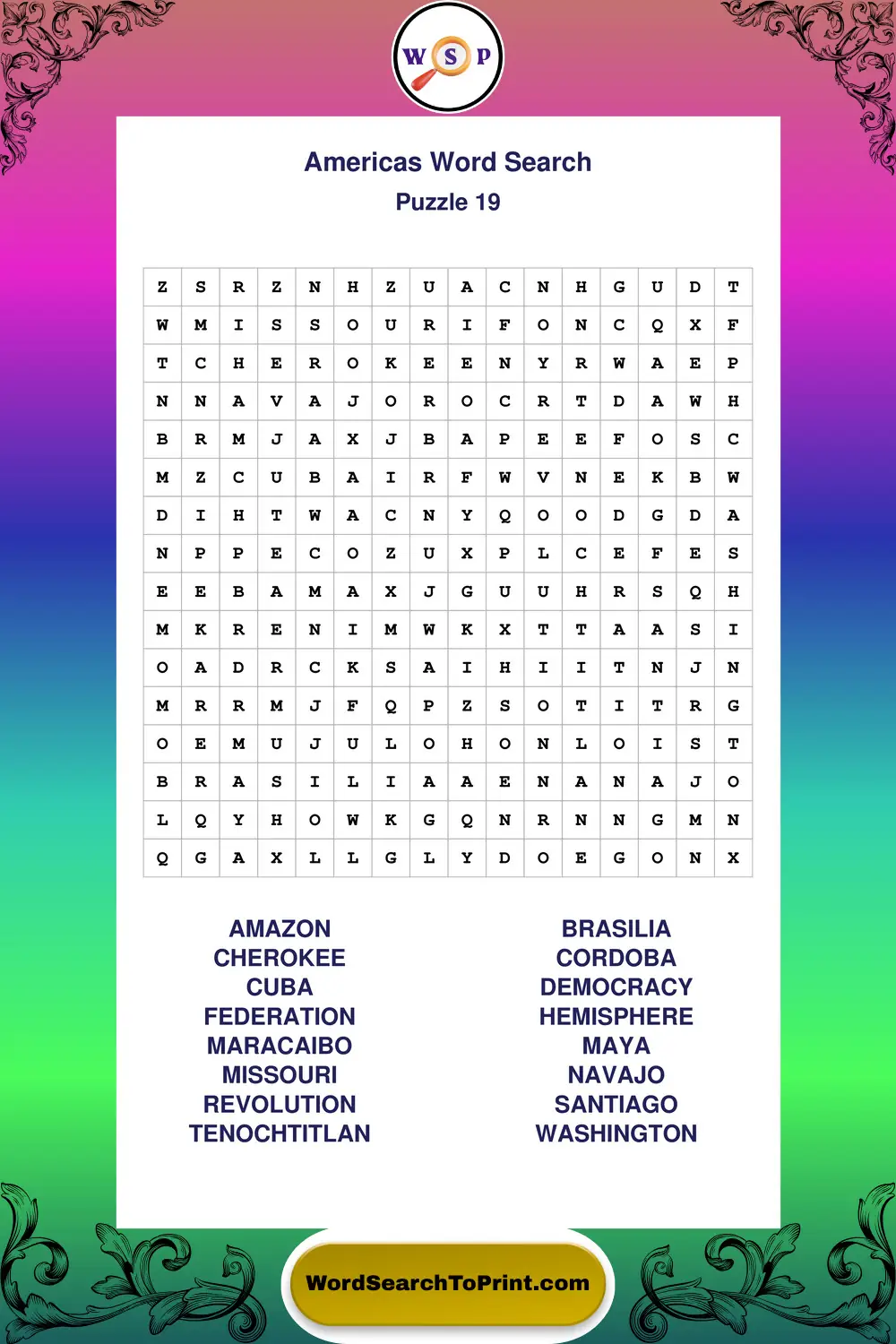 Americas Word Search Puzzle 19