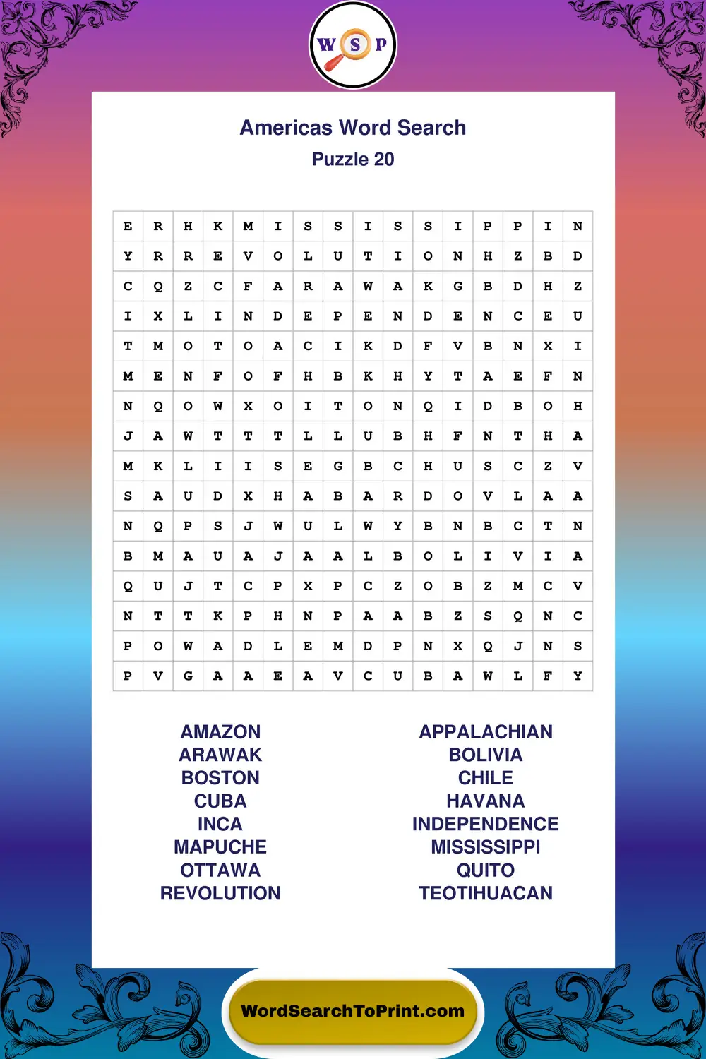 Americas Word Search Puzzle 20