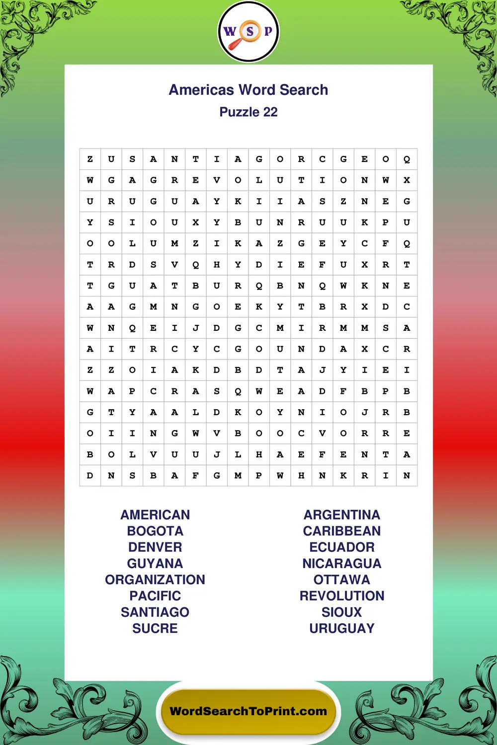 Americas Word Search Puzzle 22