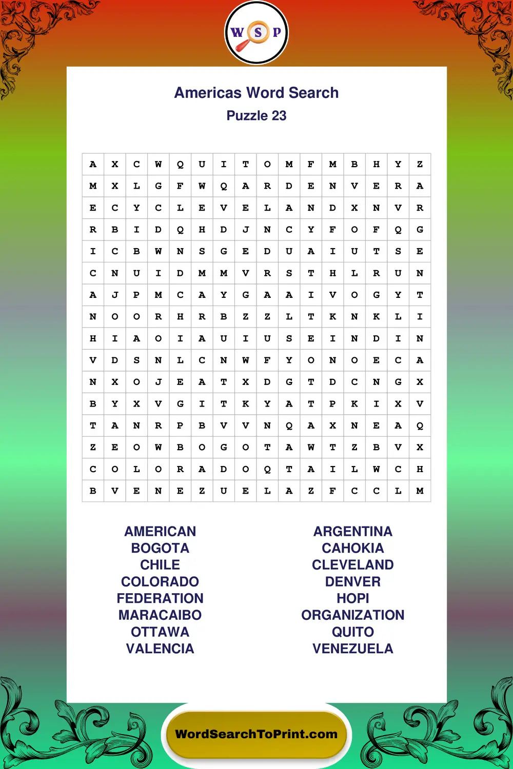 Americas Word Search Puzzle 23